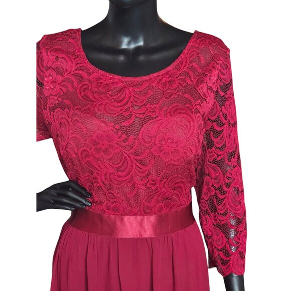 Red Illusion Lace Top Chiffon Maxi Dress - Ever Pretty - Picture 5 of 13
